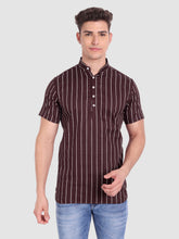 Mens Straight Strip Half Sleeve Kurta